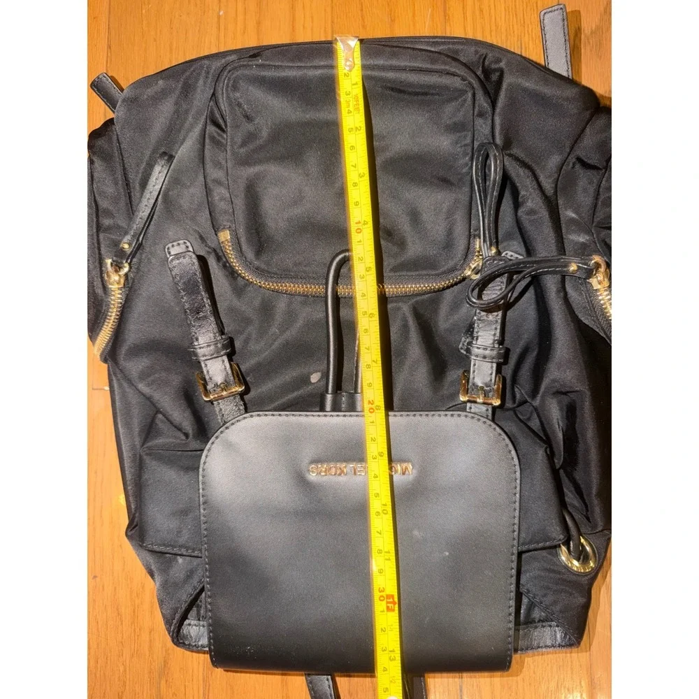 Michael Kors Abbey Medium Cargo Backpack Black Nylon Leather Gold Hardware